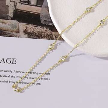 Krudan Dainty Gold Necklace for Women Simple Cubic Zirconia Diamond Necklace 14K Gold Plated Necklaces for Women Trendy Jewelry Gifts