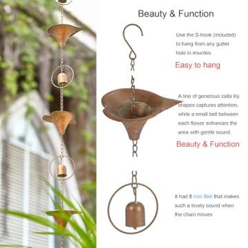 Metal Calla Lilies and Bells Decorative Rain Chain 8.5FT