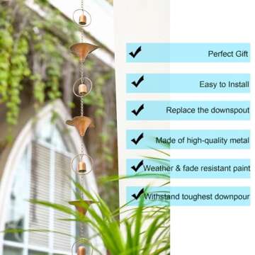 Metal Calla Lilies and Bells Decorative Rain Chain 8.5FT