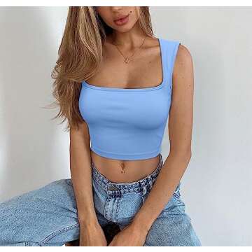 Meyeeka Cropped Tank Tops Going Out Crop Tops for Women Trendy Party Night Clubwear Della Robbia Blu...