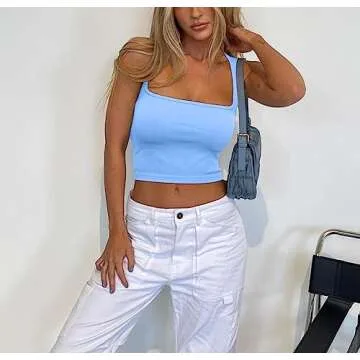 Meyeeka Cropped Tank Tops Going Out Crop Tops for Women Trendy Party Night Clubwear Della Robbia Blue XS