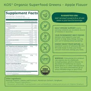 KOS Organic Super Greens Powder - Delicious Green Apple Flavor