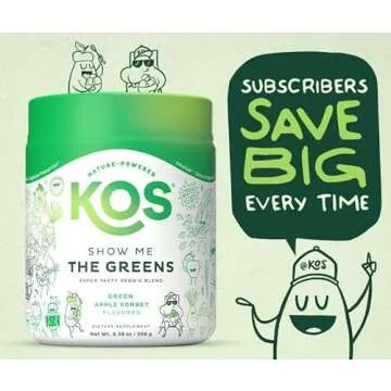 KOS Organic Super Greens Powder - Delicious Green Apple Flavor