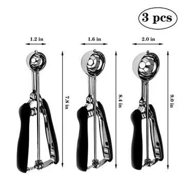 Cookie Scoops for Baking Set of 3, Ice Cream Scoop 18/8 Stainless Steel with Anti Slip Rubber Grip