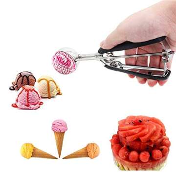 Cookie Scoops for Baking Set of 3, Ice Cream Scoop 18/8 Stainless Steel with Anti Slip Rubber Grip