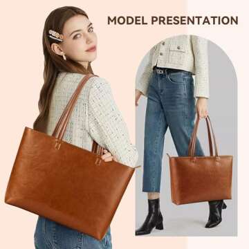 KALIDI Tote Bag Zipper Faux Leather Large Purses for Women Shoulder Bag Casual Handbag Work Dating C...