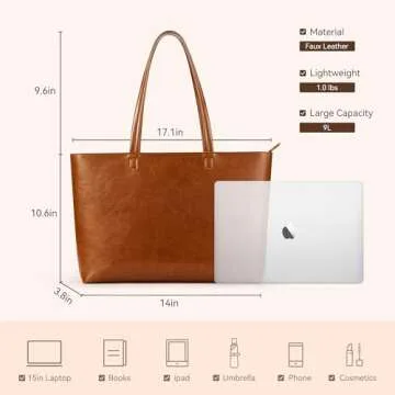 KALIDI Tote Bag Zipper Faux Leather Large Purses for Women Shoulder Bag Casual Handbag Work Dating College, Brown