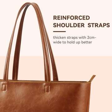 KALIDI Tote Bag Zipper Faux Leather Large Purses for Women Shoulder Bag Casual Handbag Work Dating College, Brown