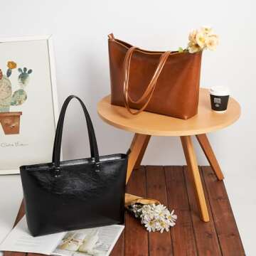 KALIDI Tote Bag Zipper Faux Leather Large Purses for Women Shoulder Bag Casual Handbag Work Dating College, Brown