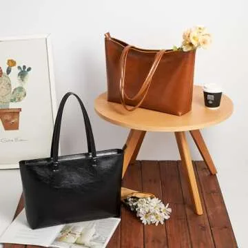 KALIDI Tote Bag Zipper Faux Leather Large Purses for Women Shoulder Bag Casual Handbag Work Dating College, Brown