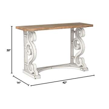 Kate and Laurel Wyldwood Country French Solid Wood Console Table - Rustic/White Legs - Natural Wood Top