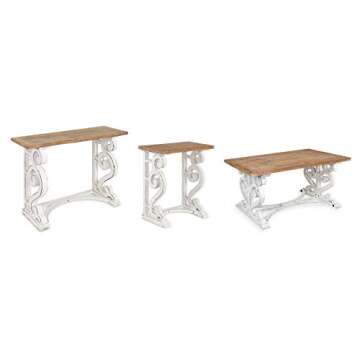 Kate and Laurel Wyldwood Country French Solid Wood Console Table - Rustic/White Legs - Natural Wood Top