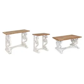 Kate and Laurel Wyldwood Country French Solid Wood Console Table - Rustic/White Legs - Natural Wood Top
