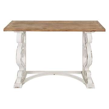 Kate and Laurel Wyldwood Country French Solid Wood Console Table - Rustic/White Legs - Natural Wood Top