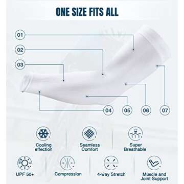Aegend Sun Protection Cooling Arm Sleeves Sun Sleeves for Men & Women for Cycling, Running, Basketball, Football, Golf, Volleyball, Driving, White 2 Pairs
