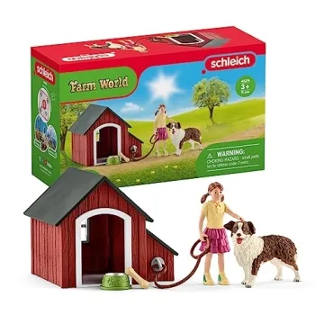 Schleich Dog Kennel Playset - Farm World Animal Toys for Kids Age 3-8, 5-Piece Set