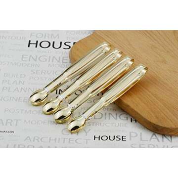 HINMAY Mini Appetizer Tongs 5-3/4 Inch Small Serving Tongs, Set of 4 (Gold)