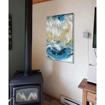 Stunning Blue Abstract Canvas Wall Art with Gold Foil