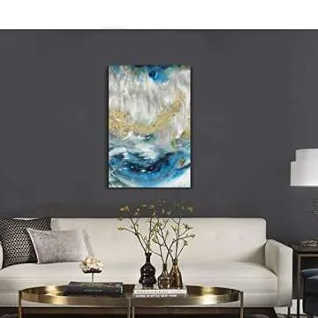 Stunning Blue Abstract Canvas Wall Art with Gold Foil