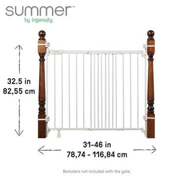 Summer Infant Metal Banister & Stair Safety Pet and Baby Gate,31'-46' Wide, 32.5' Tall, Install Bani...