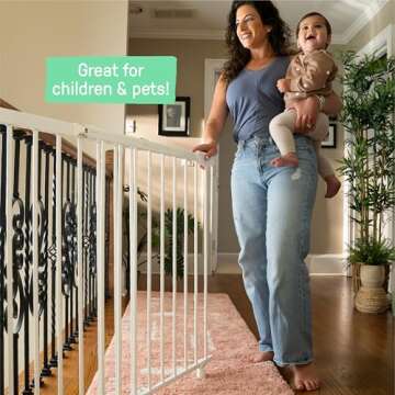 Summer Infant Metal Banister & Stair Safety Pet and Baby Gate,31'-46' Wide, 32.5' Tall, Install Banister to Banister or Wall or Wall to Wall in Doorway or Stairway, Banister and Hardware Mounts -White
