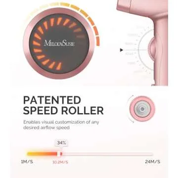 MelodySusie Hair Dryer with Diffuser,1600W Powerful Ionic Blow Dryer with Diffuser,Nozzle and Hair Brush,3 Temps & Stepless Speed,120000 RPM Fast Drying Low Noise Hairdryer,Ideal for Women Curly