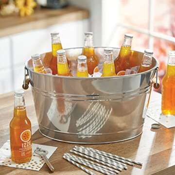 mDesign Large Metal Beverage Tub Oval Cooler for Beer, Wine, Ice, and Drinks - Portable 4.75 Gallon/...