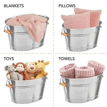 mDesign Large Metal Beverage Tub Oval Cooler for Beer, Wine, Ice, and Drinks - Portable 4.75 Gallon/18 Liter Cold Drink Trough for Parties - Steel Bin Bucket Stand with Bamboo Handles, Chrome