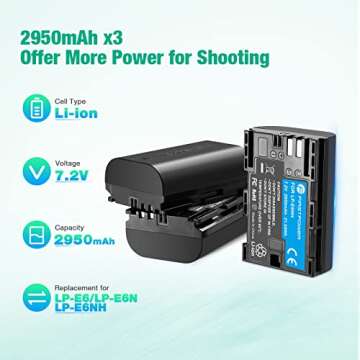 FirstPower LP-E6NH Battery 3-Pack and Triple Slot Charger Compatible with Canon EOS R R5 R6 R7 60D 7...