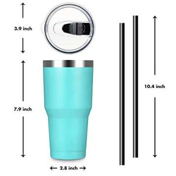 ALOUFEA 30oz Stainless Steel Tumbler, Insulated Coffee Tumbler Cup with Lid and Straw, Double Walled Travel Coffee Mug for Hot & Cold Drinks (Mint, 1 Pack)