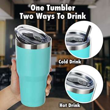 ALOUFEA 30oz Stainless Steel Tumbler, Insulated Coffee Tumbler Cup with Lid and Straw, Double Walled Travel Coffee Mug for Hot & Cold Drinks (Mint, 1 Pack)