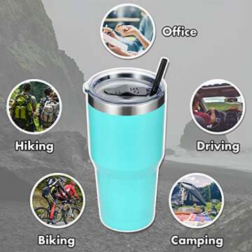 ALOUFEA 30oz Stainless Steel Tumbler, Insulated Coffee Tumbler Cup with Lid and Straw, Double Walled Travel Coffee Mug for Hot & Cold Drinks (Mint, 1 Pack)