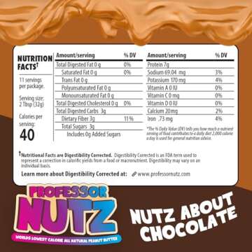 Professor Nutz Organic Peanut Butter - Low Calorie, Natural Fiber, Healthy Protein Source (12.41 Oz,...