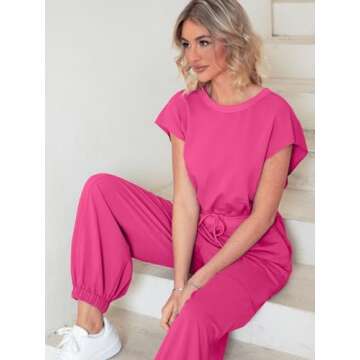 Glamaker Women's Casual Sleeveless One Piece Jumpsuits Loose Open Back Workout Onesie Summer Outfits With Pockets(Rose Pink XS)