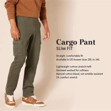 Amazon Essentials Men's Slim-Fit Stretch Cargo Pant (Available in Big & Tall), Olive, 32W x 30L