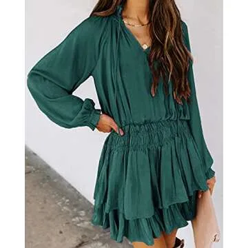 R.Vivimos Women's Teal Mini Dress with Ruffled Sleeves