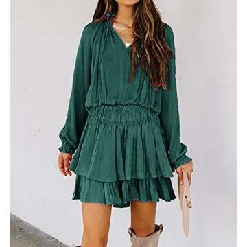 R.Vivimos Women's Teal Mini Dress with Ruffled Sleeves