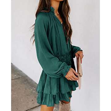 R.Vivimos Women's Teal Mini Dress with Ruffled Sleeves