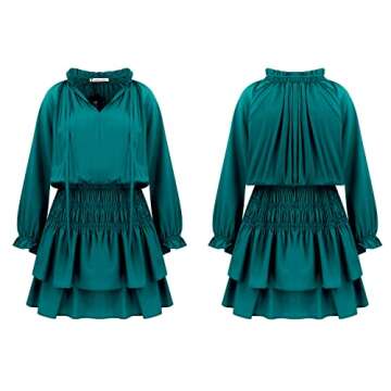 R.Vivimos Women's Teal Mini Dress with Ruffled Sleeves