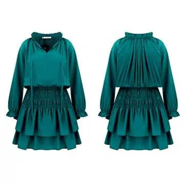 R.Vivimos Women's Teal Mini Dress with Ruffled Sleeves