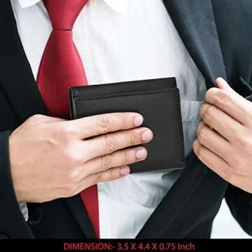 Rich Black Leather Slim Trifold Wallet - RFID Protection