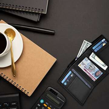 Rich Black Leather Slim Trifold Wallet - RFID Protection