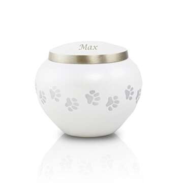 OneWorld Memorials Odyssey Paw Print Brass Odyssey Pet Urn - Extra Small White Pet Urn - Custom Engr...