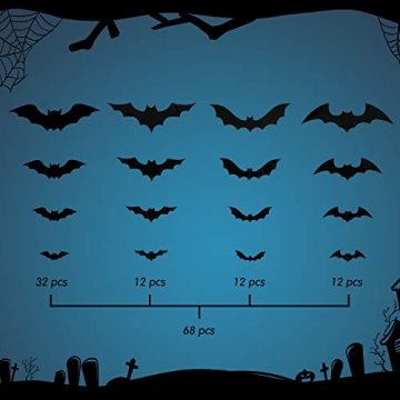 68Pcs Bat Wall Decor Halloween Bats Decorations