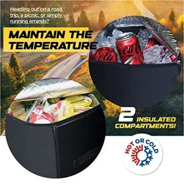 lebogner Auto Trunk Organizer With Insulated Cooler Compartments X-Large Vacation Trunk Cooler Box For Hot Or Cold Food While Traveling, Multipurpose Collapsible Car Accessories Storage Organizer