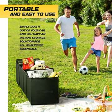 lebogner Auto Trunk Organizer With Insulated Cooler Compartments X-Large Vacation Trunk Cooler Box For Hot Or Cold Food While Traveling, Multipurpose Collapsible Car Accessories Storage Organizer