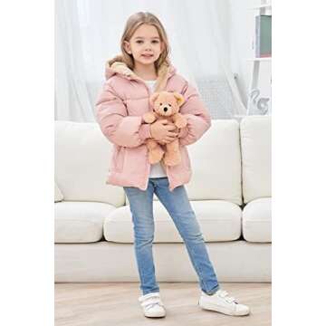 UNICOMIDEA Baby Girl Winter Hooded Jackets 12-18 Months Zipper Coat Pink Infant Girls Plush Outwear With Pockets Comfy Toddler Winter Coats Warm Fleece Down Outdoor Outerwear