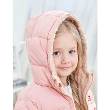 UNICOMIDEA Baby Girl Winter Hooded Jackets 12-18 Months Zipper Coat Pink Infant Girls Plush Outwear With Pockets Comfy Toddler Winter Coats Warm Fleece Down Outdoor Outerwear