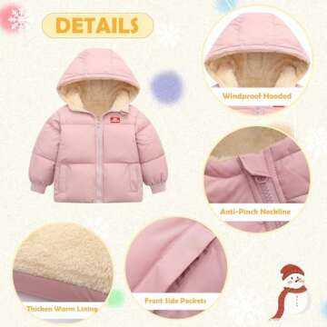 UNICOMIDEA Baby Girl Winter Hooded Jackets 12-18 Months Zipper Coat Pink Infant Girls Plush Outwear With Pockets Comfy Toddler Winter Coats Warm Fleece Down Outdoor Outerwear