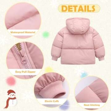 UNICOMIDEA Baby Girl Winter Hooded Jackets 12-18 Months Zipper Coat Pink Infant Girls Plush Outwear With Pockets Comfy Toddler Winter Coats Warm Fleece Down Outdoor Outerwear